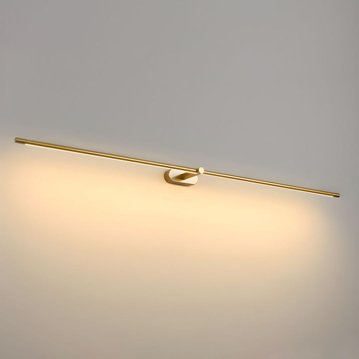 Svart LED vägglampa, linjär design med varmt ljus och dimmer för flexibilitet.