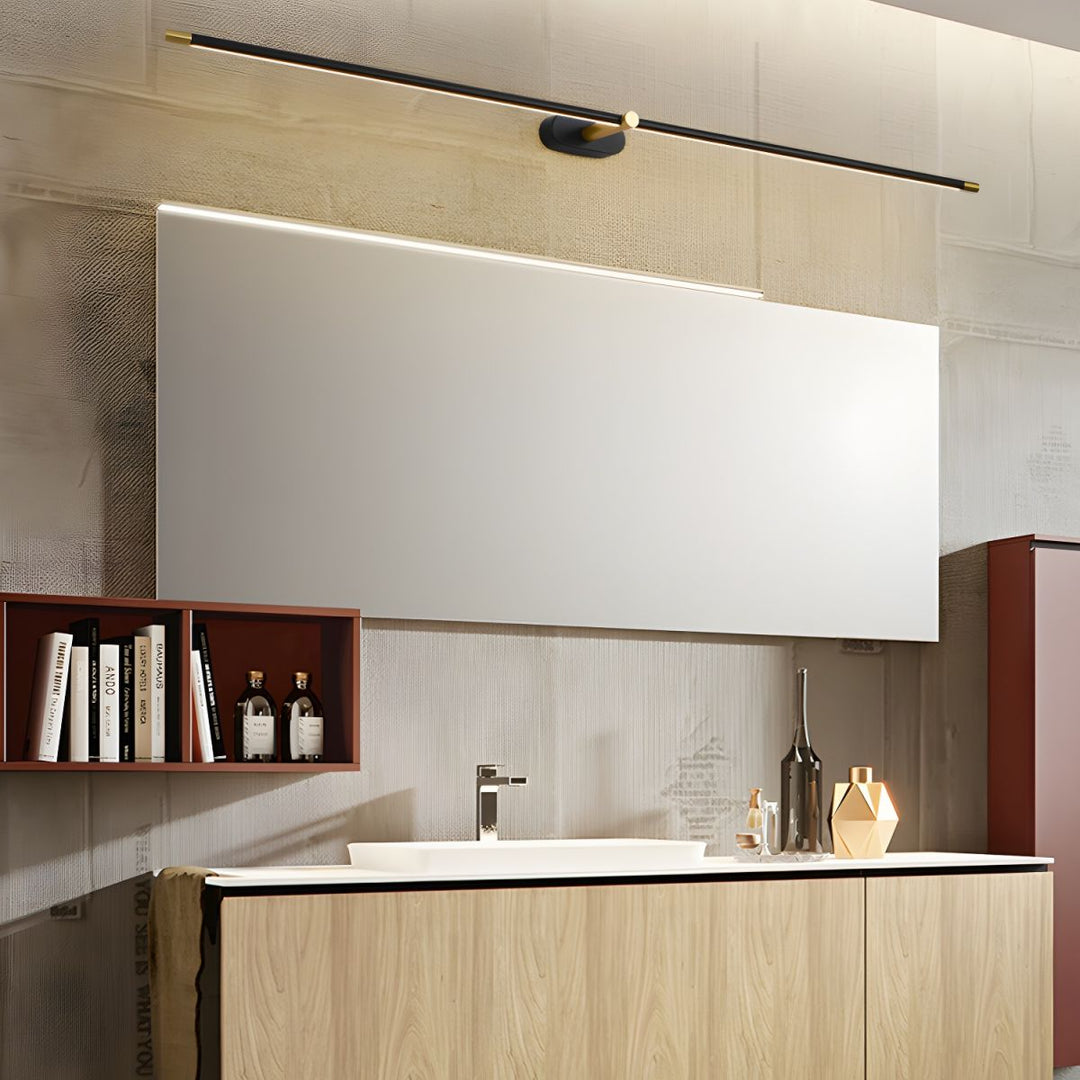 Modern LED vägglampa, linjär design för sovrum med varmt och dimbart ljus.