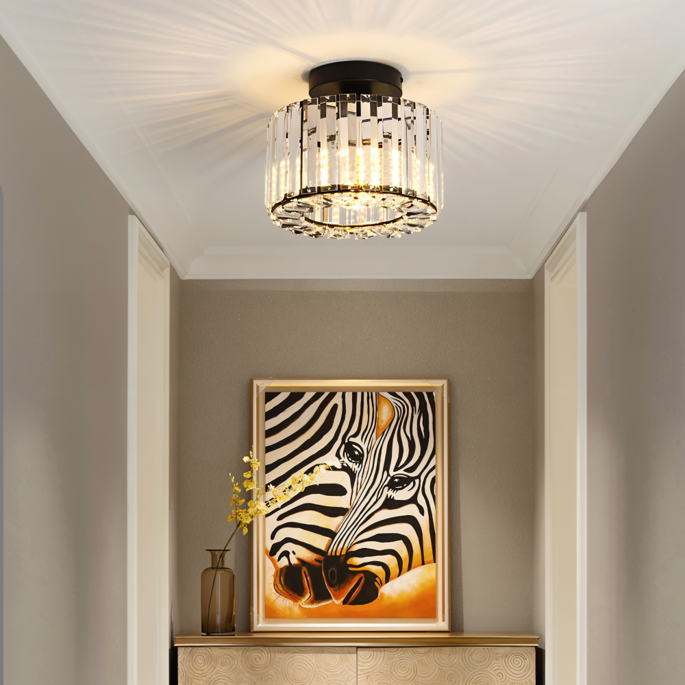 Modern rund LED-taklampa för vardagsrum, skapar elegant ljus och magisk atmosfär i hemmet.