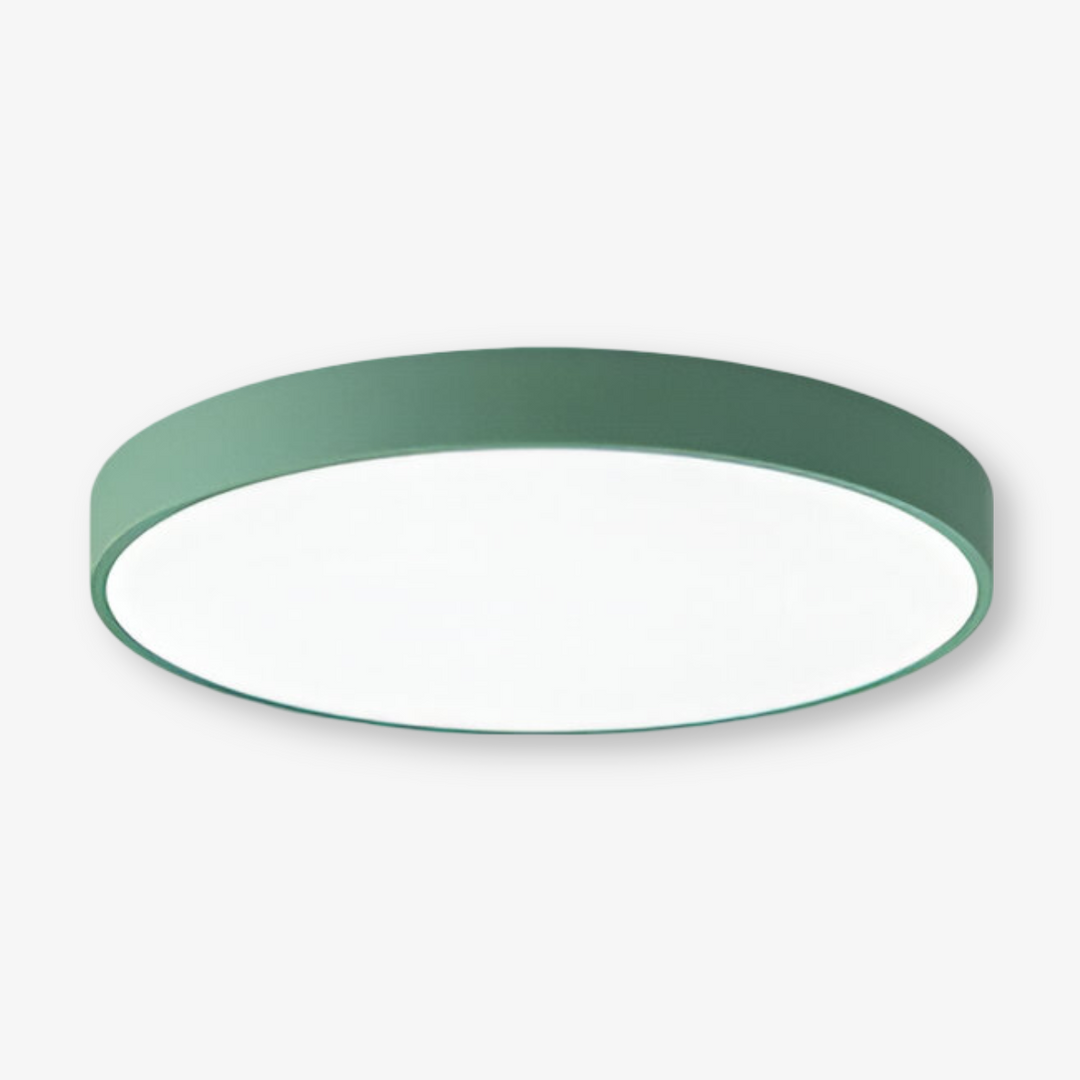 Rund, energisnål LED taklampa, modern och ytmonterad design för en stilren inredning.