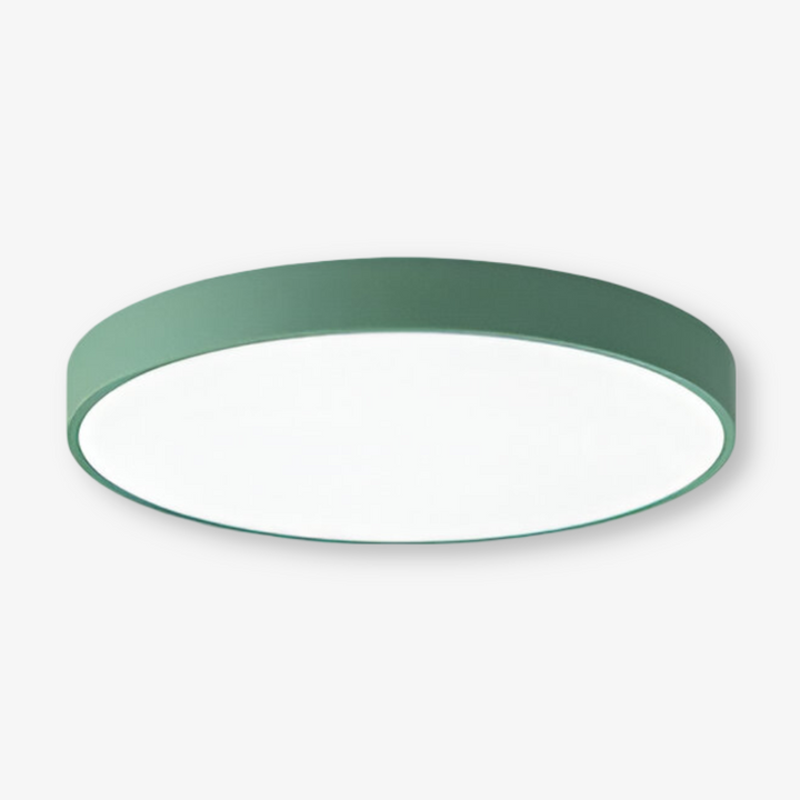 Rund, energisnål LED taklampa, modern och ytmonterad design för en stilren inredning.