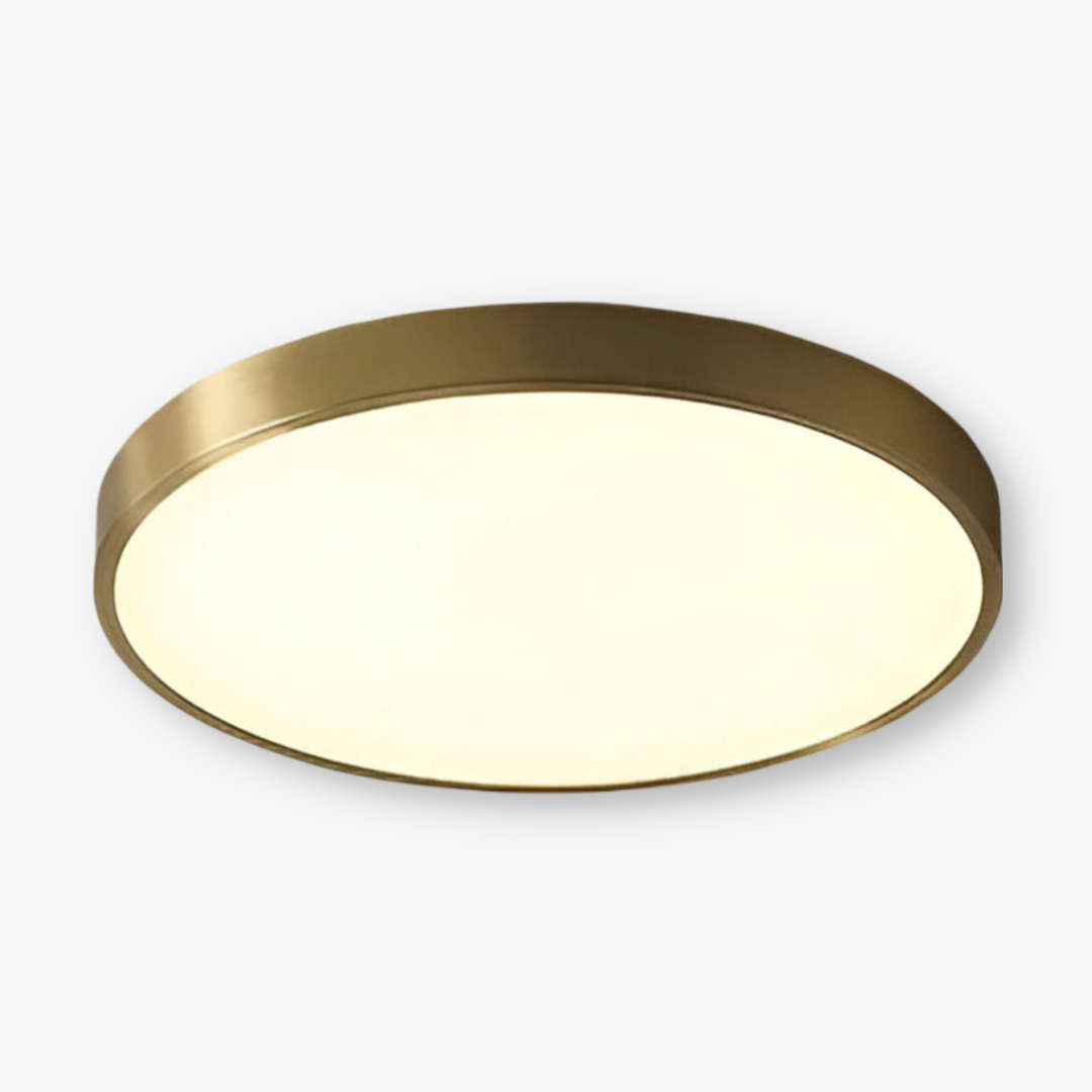 Minimalistisk rund LED taklampa, ger ljus och jämn belysning i modern stil för hemmet.