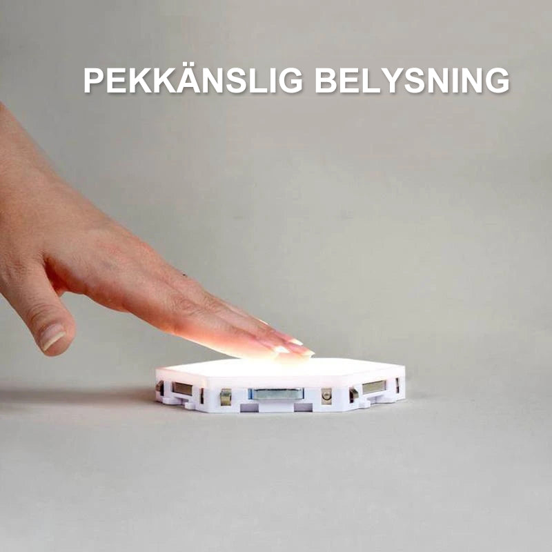 "Modern sexkantig LED-vägglampa med geometrisk design och touch-kontroll, belysning i ABS-material för elegant inredning."