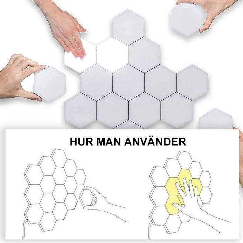 "Modern sexkantig LED-vägglampa med geometrisk design och touch-kontroll, belysning i ABS-material för elegant inredning."