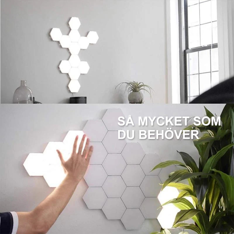 "Modern sexkantig LED-vägglampa med geometrisk design och touch-kontroll, belysning i ABS-material för elegant inredning."