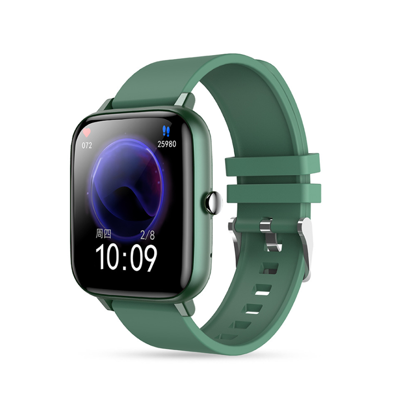 Modern smartklocka med elegant design i svart, rosa eller grön, perfekt för hälsa och fitness, sett framifrån.