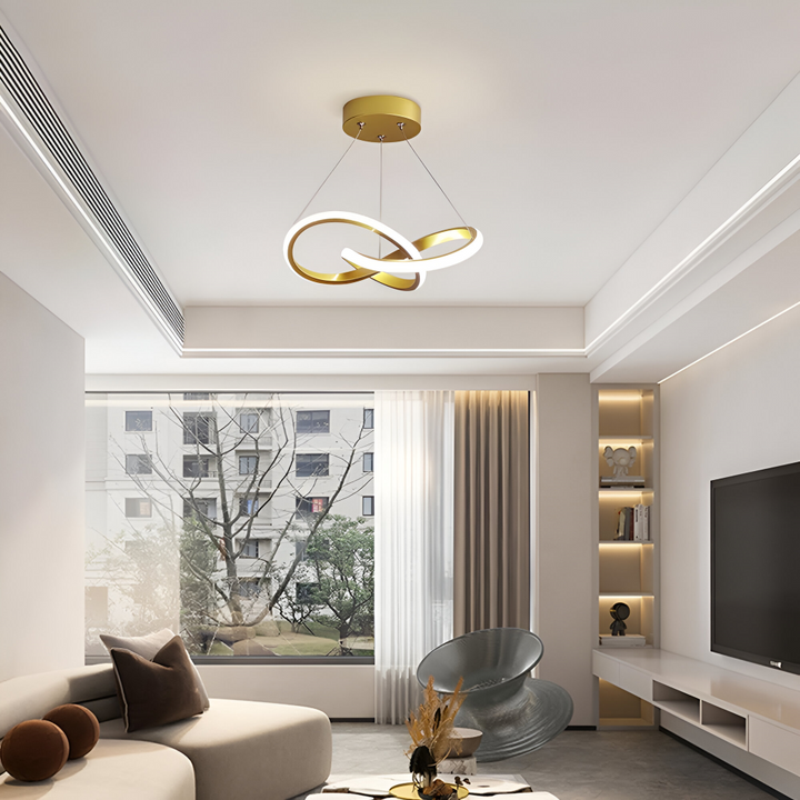 Vit spiralformad LED-taklampa som ger mjukt ljus. Modern designlampa för taket i hallen, 24 cm.