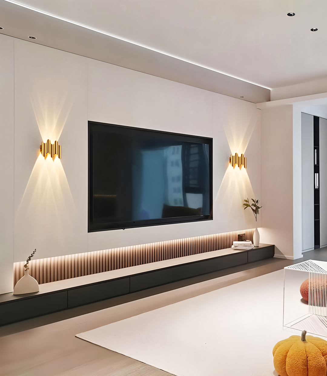 GlamWave modern LED vägglampa i svart & guld. Stilren och dekorativ belysningsarmatur för hemmet.