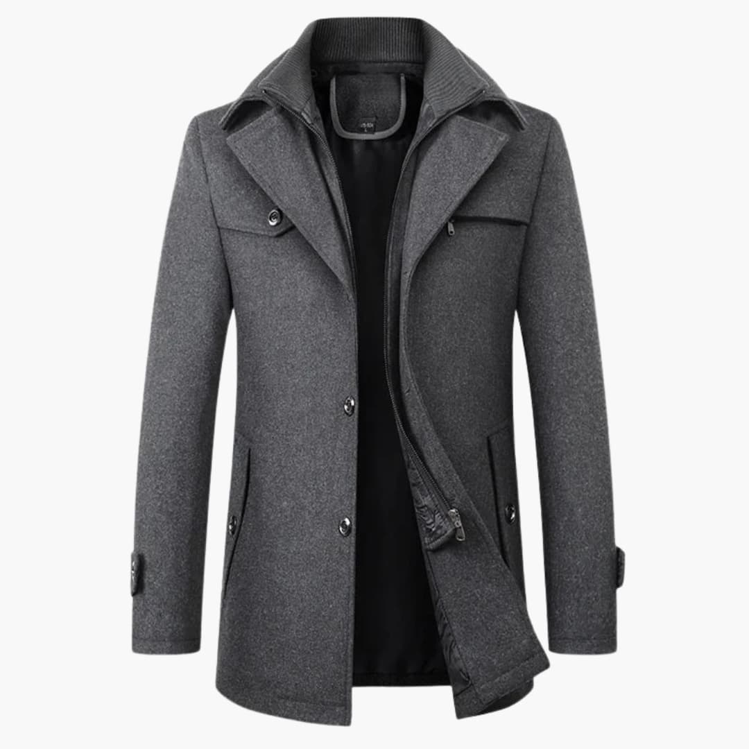 Stilren grå herrjacka för höst och vinter, ett bekvämt ytterplagg med modern design.
