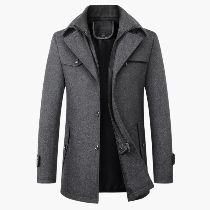 Stilren grå herrjacka för höst och vinter, ett bekvämt ytterplagg med modern design.