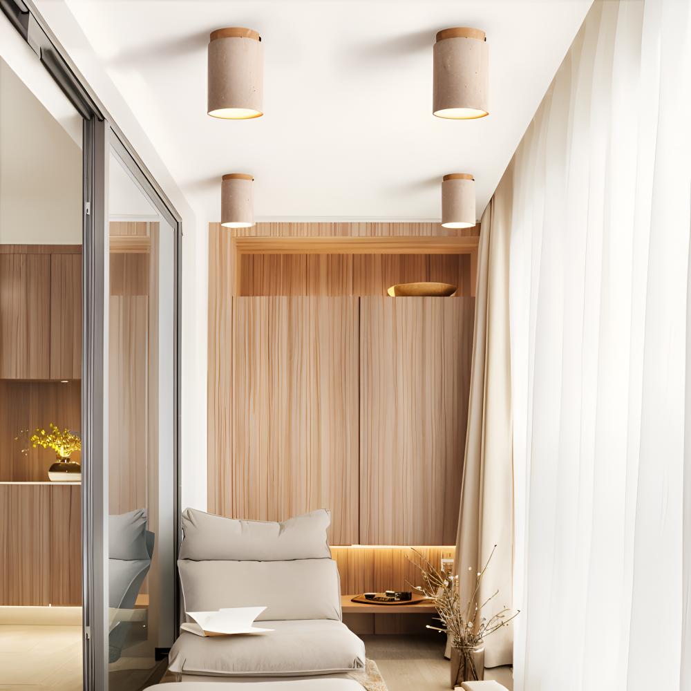 Minimalistisk designlampa med integrerad spotlight, ger modern och effektiv takbelysning.