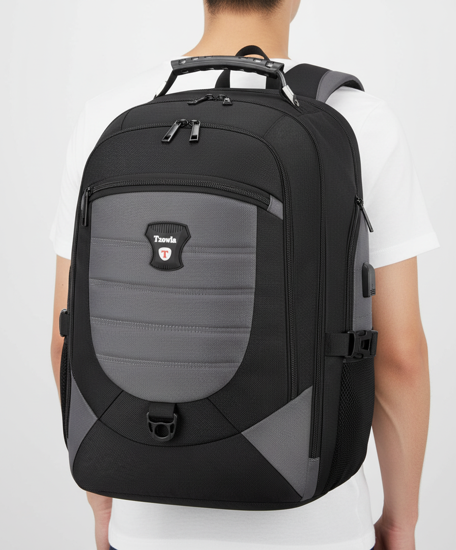 Unisex arbetsryggsäck med rymliga fack för laptop och tillbehör, designad för effektiv organisering.