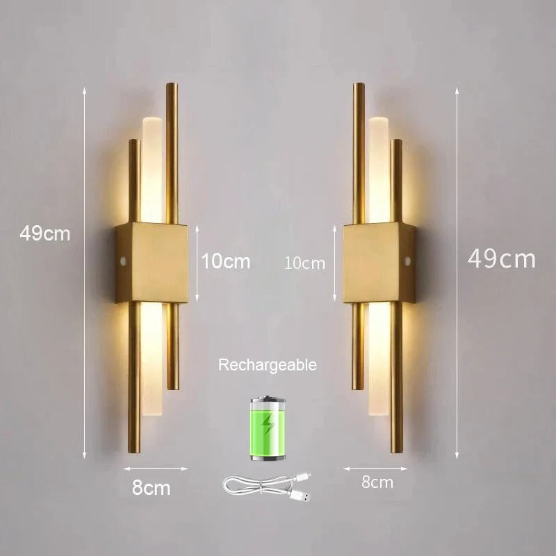 Sladdfri och dimbar LED-vägglampa. Uppladdningsbar, modern design för mysig belysning i sovrummet.