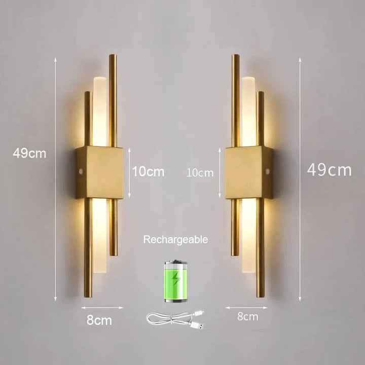Sladdfri och dimbar LED-vägglampa. Uppladdningsbar, modern design för mysig belysning i sovrummet.