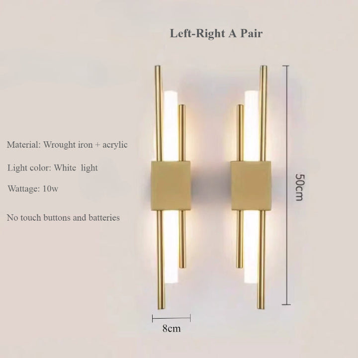 Trådlös LED-vägglampa med dimmer, uppladdningsbar. Stilren guld för accentbelysning i hallen.