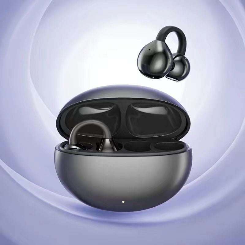 "Moderna Bluetooth-hörlurar med AI-översättning i elegant design, lila och grå, för optimal ljudkvalitet och språkstöd."