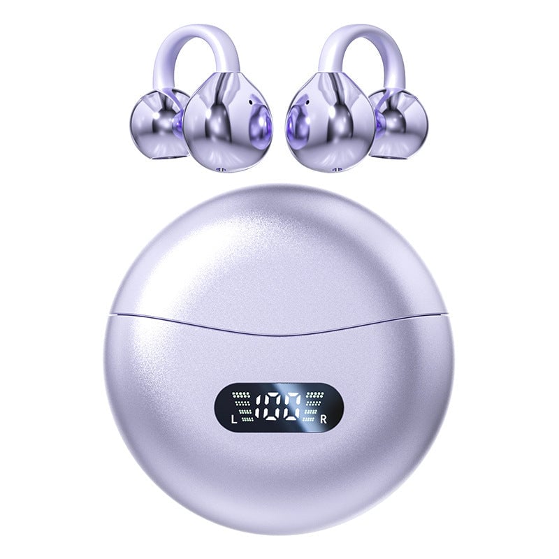 "Moderna Bluetooth-hörlurar med AI-översättning i elegant design, lila och grå, för optimal ljudkvalitet och språkstöd."