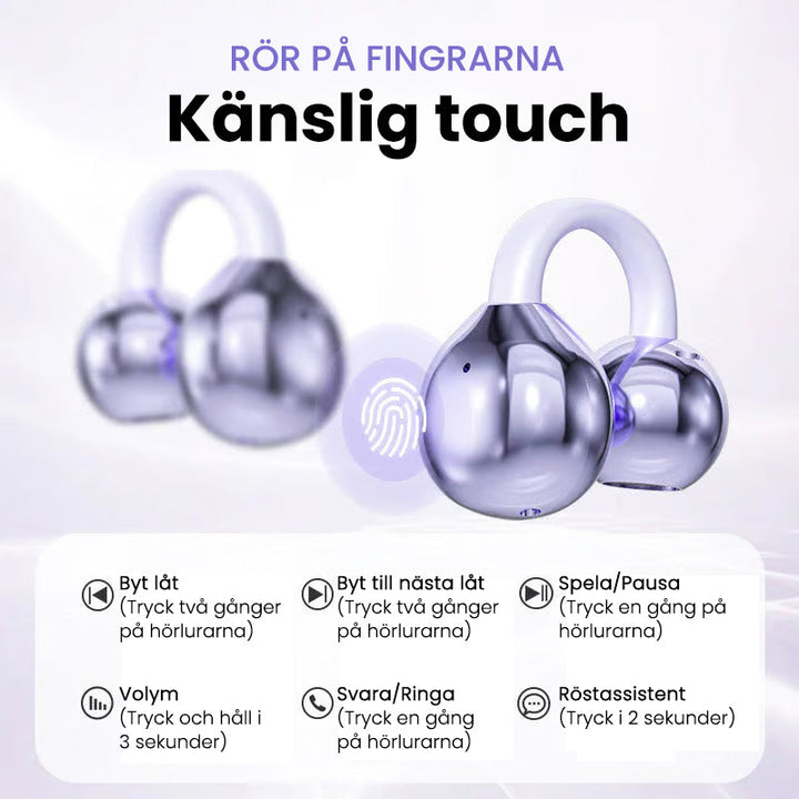 "Moderna Bluetooth-hörlurar med AI-översättning i elegant design, lila och grå, för optimal ljudkvalitet och språkstöd."