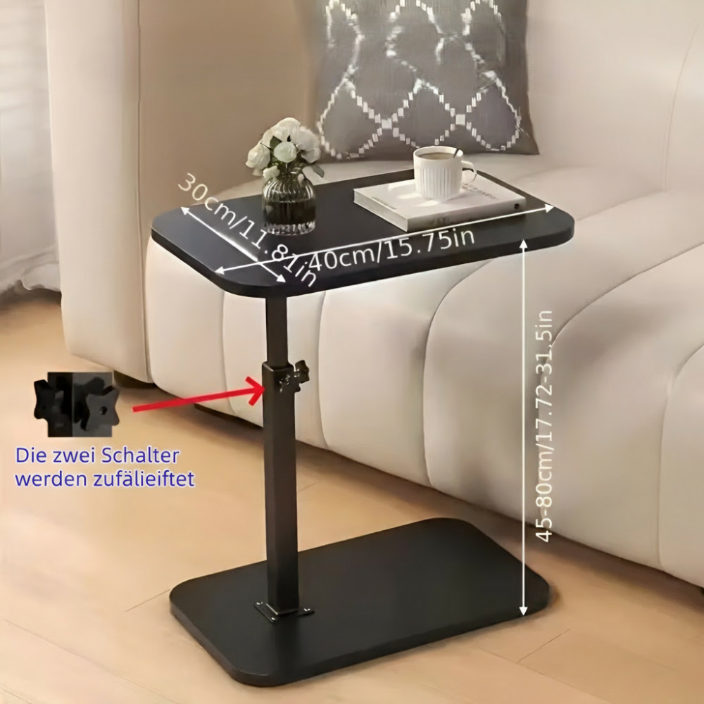Mångsidigt sidobord, höj- och sänkbart, en smart lösning för det lilla utrymmet.