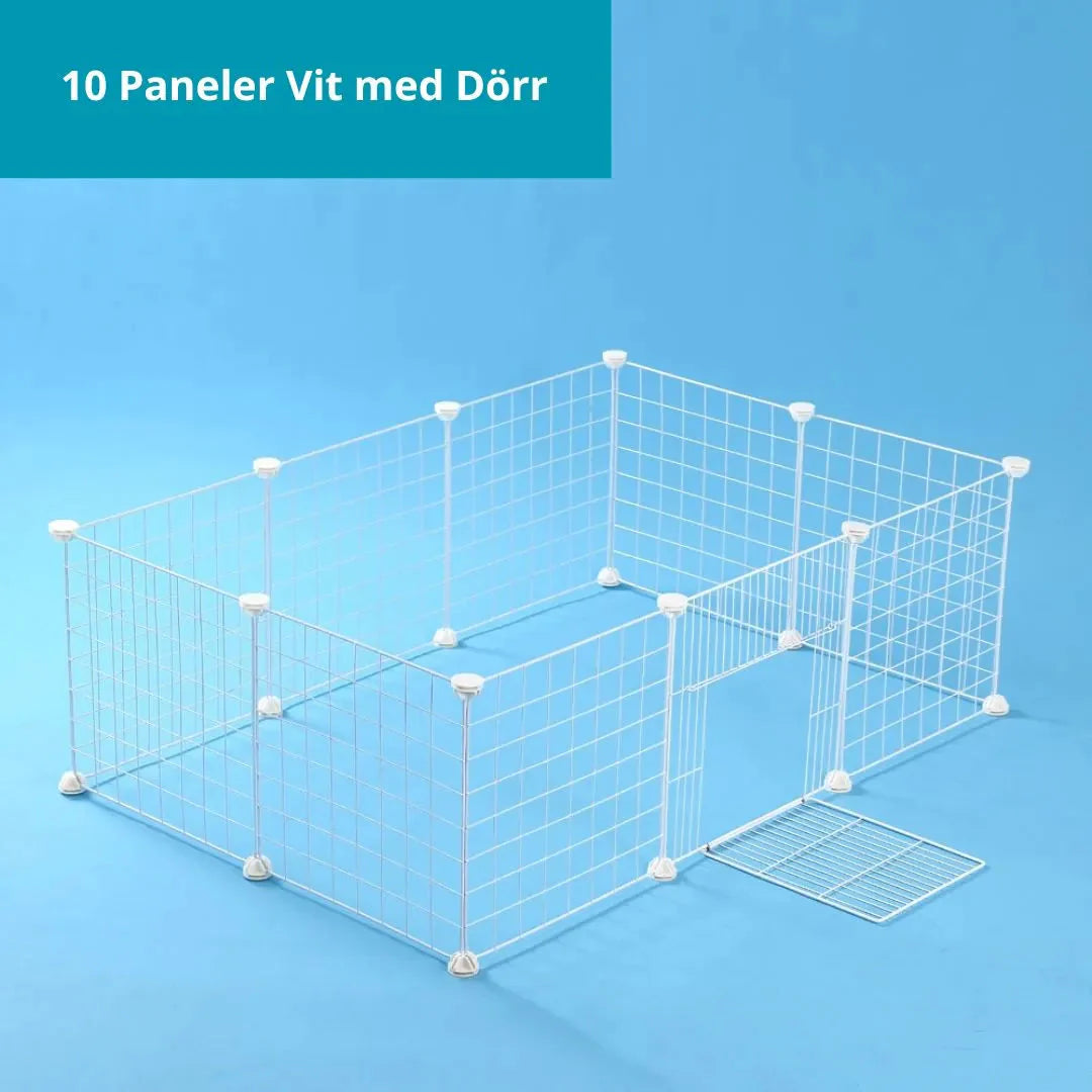 Hållbar stålbur, modulär och flexibel, för valpar och små hundar. Använd som hundbur eller avgränsare inomhus.