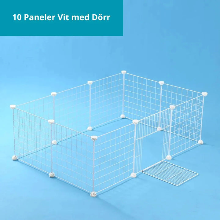 Hållbar stålbur, modulär och flexibel, för valpar och små hundar. Använd som hundbur eller avgränsare inomhus.