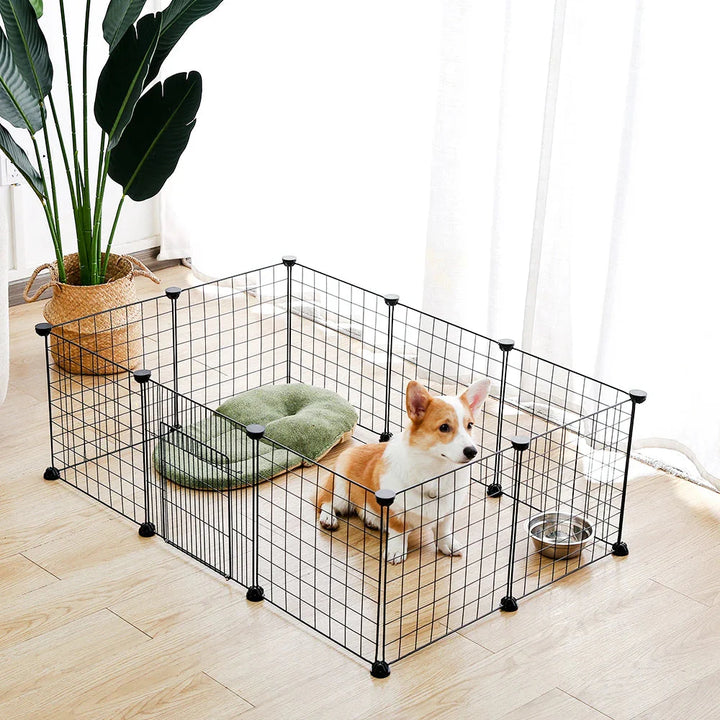 Flexibel inomhusbur för små hundar. Modulär design anpassas som hundbur eller avgränsare i stål för husdjur.
