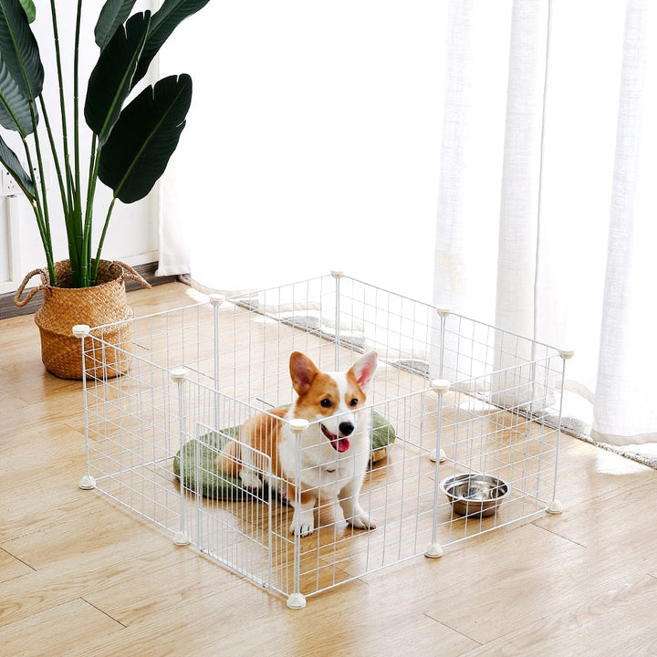 Snygg inomhusbur med flexibel, modulär design för små hundar och valpar. Modern hundbur i stål.