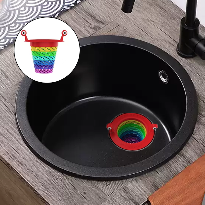"Monsterdisksil i köket, PP-material, färgglad design, kompakt, passar standarddiskbänkar, rolig och funktionell."