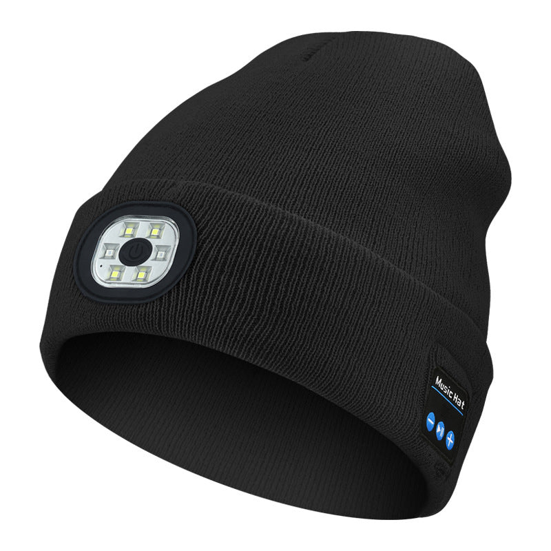 "Mörkgrå unisex Bluetooth-mössa med LED, integrerade högtalare, stil, teknik och värme i samma accessoar."