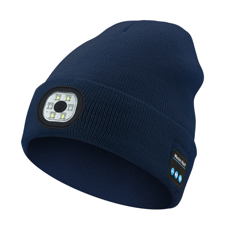 "Mörkgrå unisex Bluetooth-mössa med LED, integrerade högtalare, stil, teknik och värme i samma accessoar."