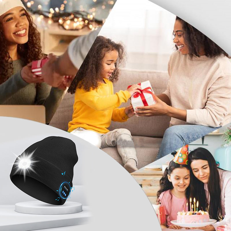 "Mörkgrå unisex Bluetooth-mössa med LED, integrerade högtalare, stil, teknik och värme i samma accessoar."