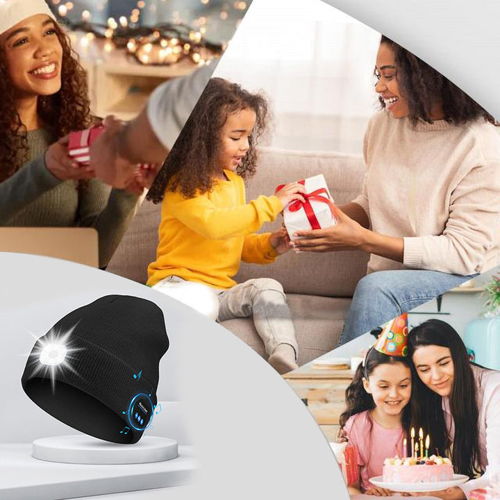 "Mörkgrå unisex Bluetooth-mössa med LED, integrerade högtalare, stil, teknik och värme i samma accessoar."