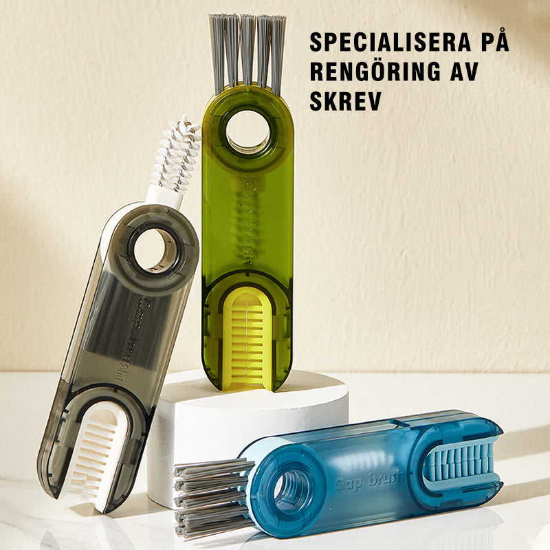 "Multifunktionell 3-i-1 rengöringsborste med unik karrotdesign, gröna toner, perfekt för muggar och flaskor i köket."