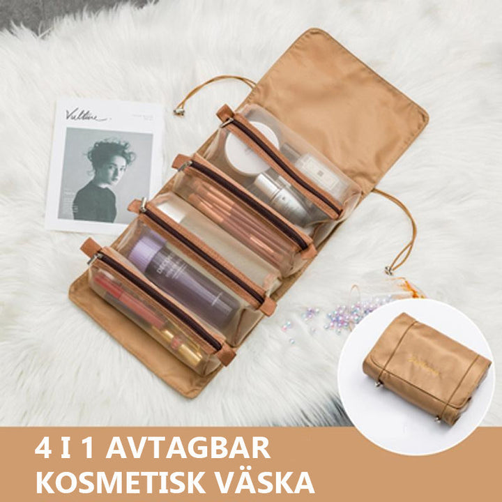 Multifunktionell 4 i 1 damskosmetikväska i slitstarkt nylontyg, rosa färg, perfekt för organiserad sminkförvaring.