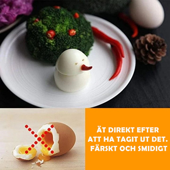 "Multifunktionell äggkokare, sex delar i klar plast med lock, idealisk för kokning och servering i köket."