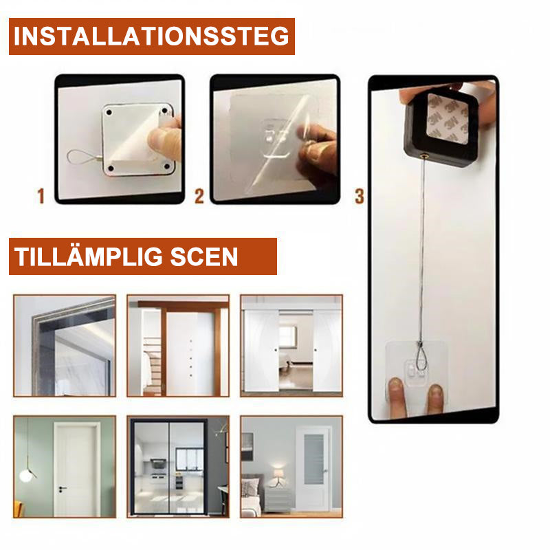 "Multifunktionell automatisk dörrstängare i svart/vit, stilren design, hålfri installation, perfekta för hem och kontor."