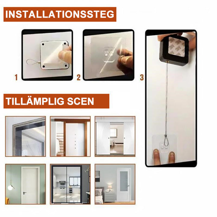 "Multifunktionell automatisk dörrstängare i svart/vit, stilren design, hålfri installation, perfekta för hem och kontor."