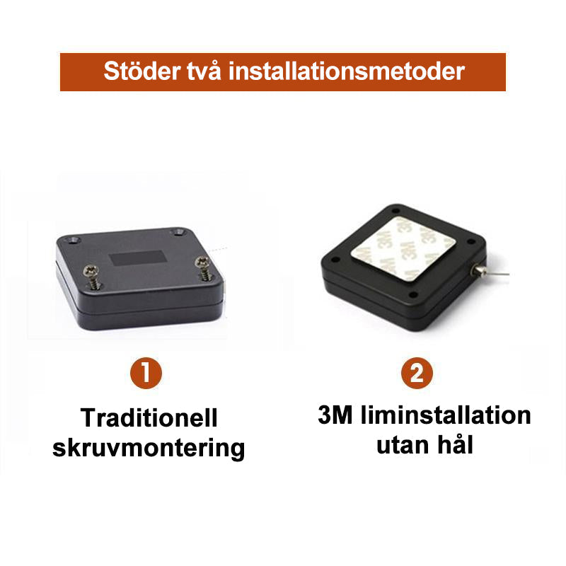 "Multifunktionell automatisk dörrstängare i svart/vit, stilren design, hålfri installation, perfekta för hem och kontor."