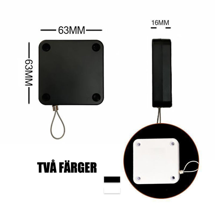 "Multifunktionell automatisk dörrstängare i svart/vit, stilren design, hålfri installation, perfekta för hem och kontor."