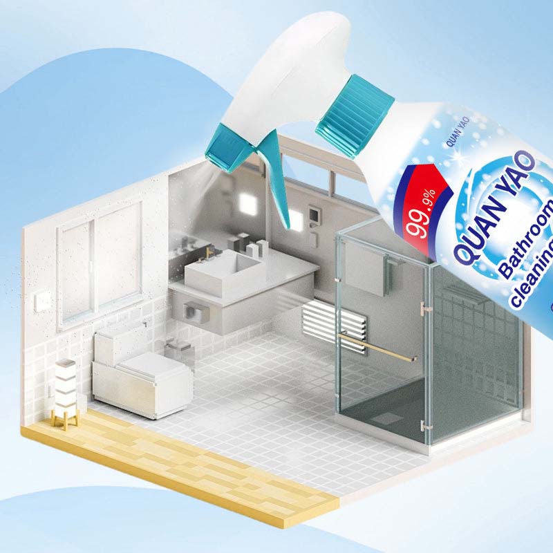 "Multifunktionell badrumsrengöring med kraftfull desinfektion för ett skinande rent badrum, vit sprayflaska mot vit bakgrund.