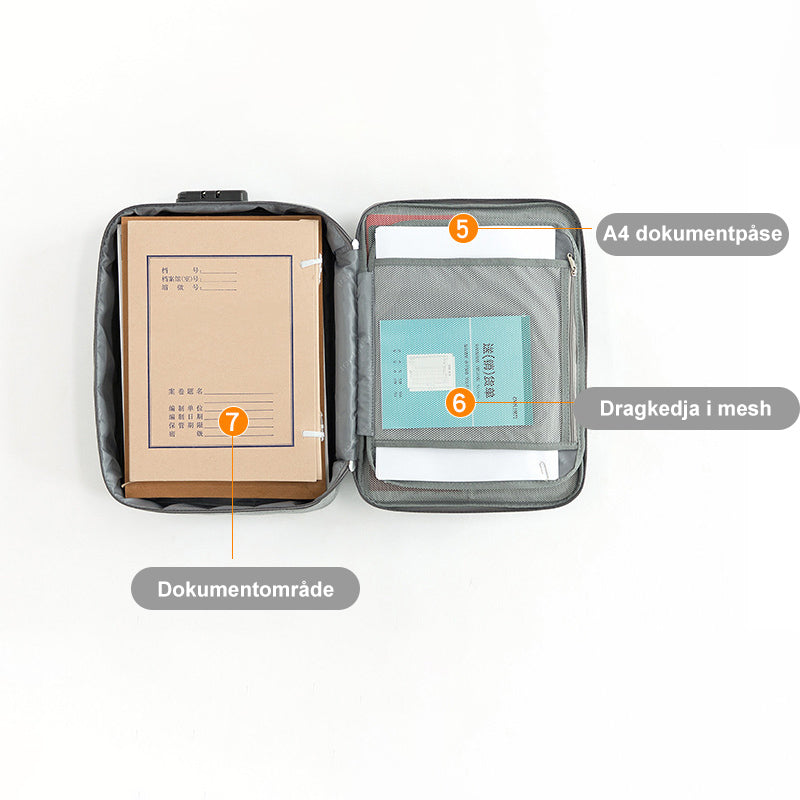 "Multifunktionell dokumentorganisatör i Oxford-tyg, grå, två lager, flera fack, vattentät, kompakt och bärbar."