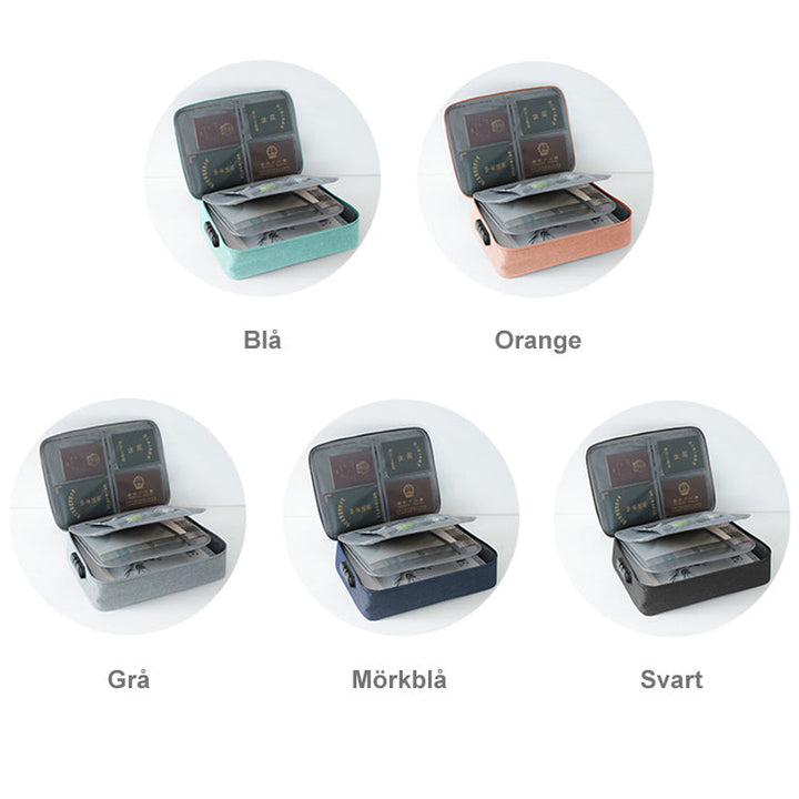 "Multifunktionell dokumentorganisatör i Oxford-tyg, grå, två lager, flera fack, vattentät, kompakt och bärbar."