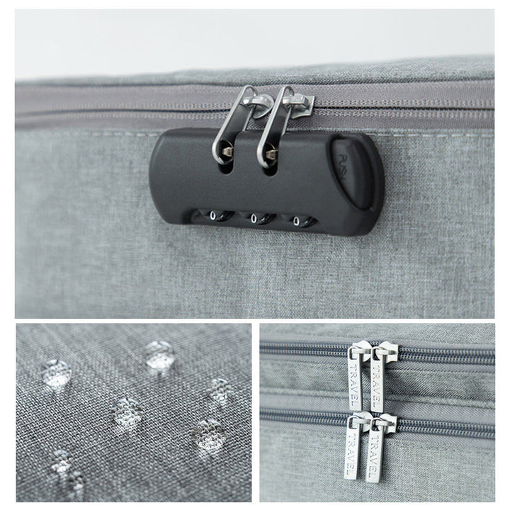 "Multifunktionell dokumentorganisatör i Oxford-tyg, grå, två lager, flera fack, vattentät, kompakt och bärbar."