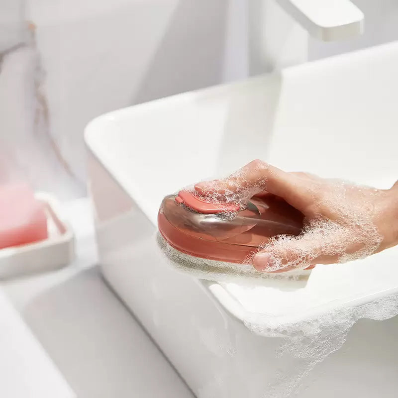 Multifunktionell ergonomisk flytande rengöringsborste i ABS-plast med bekvämt grepp och vätskedispensersystem för köket.