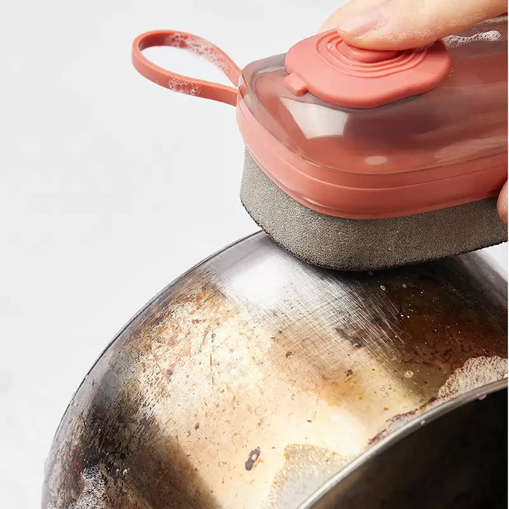 Multifunktionell ergonomisk flytande rengöringsborste i ABS-plast med bekvämt grepp och vätskedispensersystem för köket.