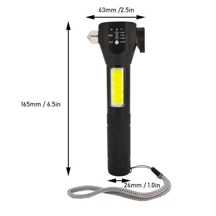 "Multifunktionell ficklampa med skarpt sken, solcellsdriven hållbar design, 200m räckvidd, aluminium, magnetiskt fäste"