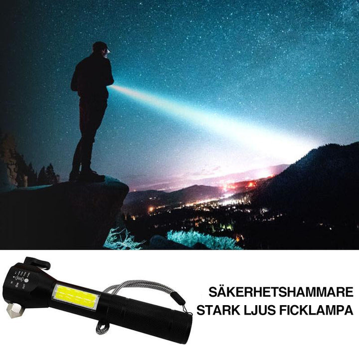 "Multifunktionell ficklampa med skarpt sken, solcellsdriven hållbar design, 200m räckvidd, aluminium, magnetiskt fäste"