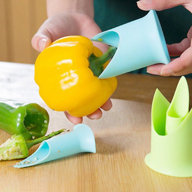 "Multifunktionell grönsaksurkärnare av livsmedelsgodkänd silikon i kompakt design för enkel urkärning av paprika och grönsake