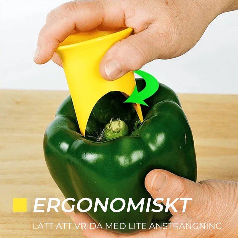 "Multifunktionell grönsaksurkärnare av livsmedelsgodkänd silikon i kompakt design för enkel urkärning av paprika och grönsake