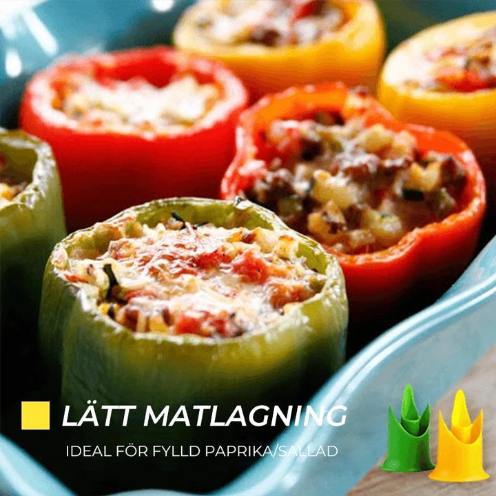"Multifunktionell grönsaksurkärnare av livsmedelsgodkänd silikon i kompakt design för enkel urkärning av paprika och grönsake